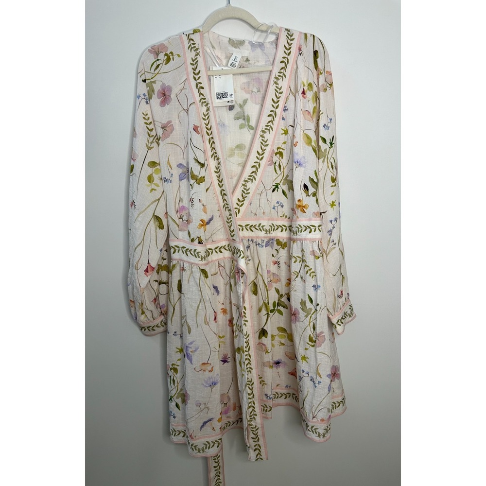 NWT H&M Floral Wrap Dress Large Fairy Botanical LS Feminine Brunch Wedding Chic - Picture 2 of 16
